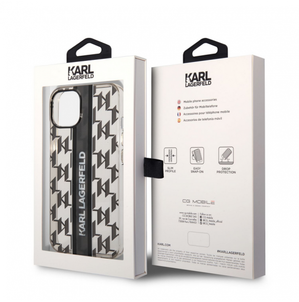 Karl Lagerfeld Monogram Vertical Stripe Fodral för iPhone 14 Plus Svart