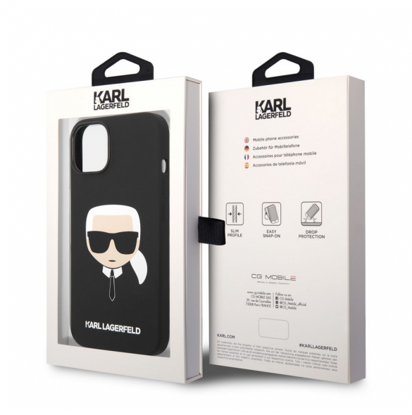 Karl Lagerfeld MagSafe-kompatibelt fodral Flytande silikon Karl Head för iPhone 14 Plus Svart