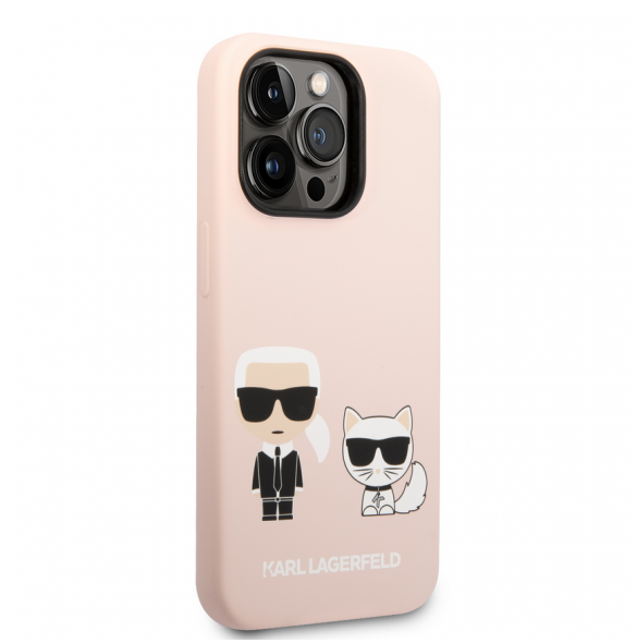 Karl Lagerfeld MagSafe-kompatibelt fodral flytande silikon Karl och Choupette för iPhone 14 Pro Max Rosa