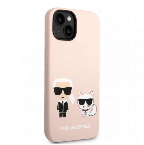 Karl Lagerfeld MagSafe-kompatibelt fodral flytande silikon Karl och Choupette för iPhone 14 Plus Rosa