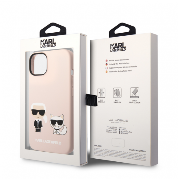 Karl Lagerfeld MagSafe-kompatibelt fodral flytande silikon Karl och Choupette för iPhone 14 Plus Rosa