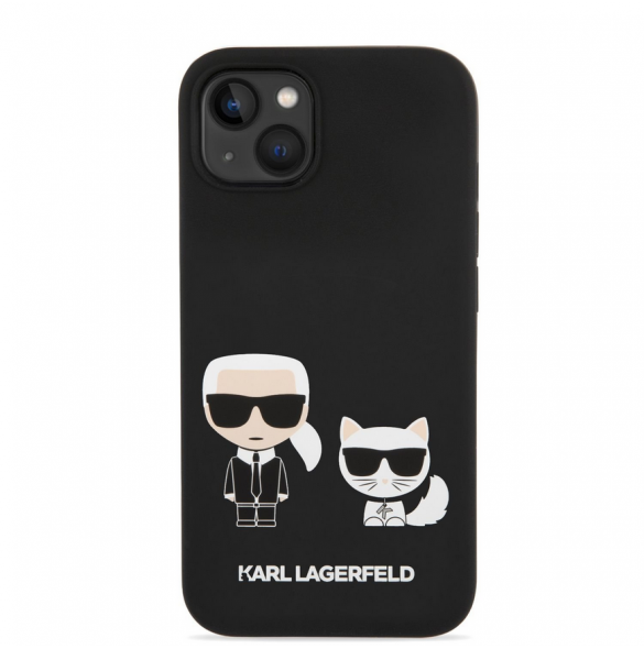 Karl Lagerfeld MagSafe-kompatibelt fodral flytande silikon Karl och Choupette för iPhone 14 Plus svart