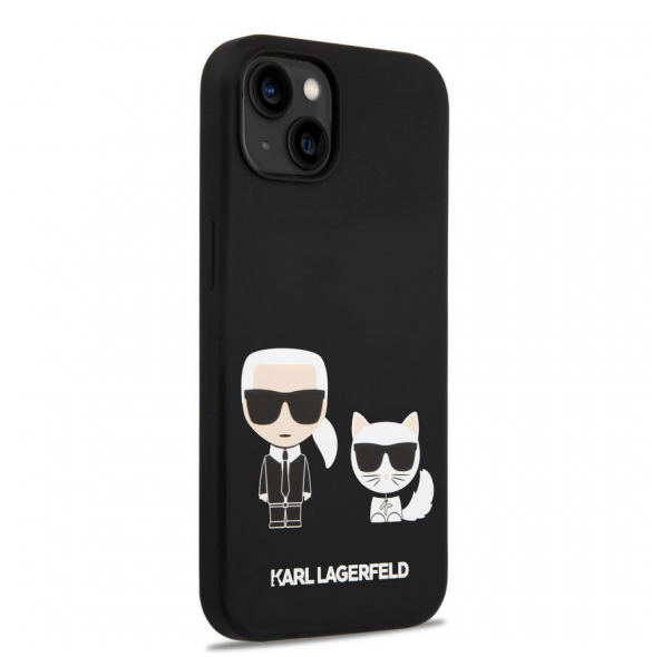 Karl Lagerfeld MagSafe-kompatibelt fodral flytande silikon Karl och Choupette för iPhone 14 Plus svart