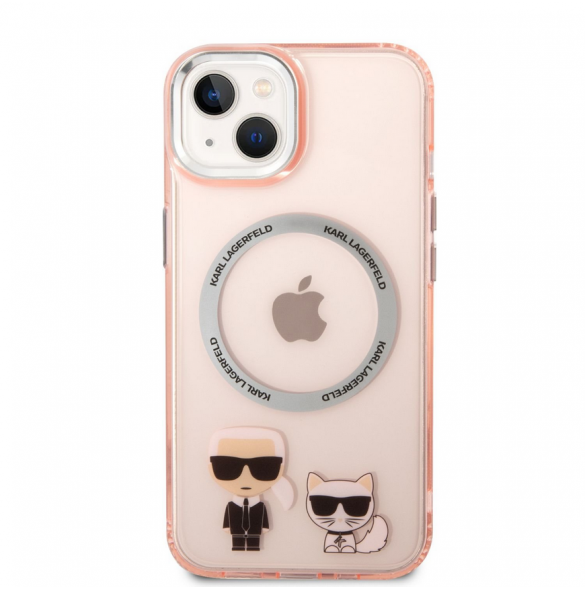 Karl Lagerfeld MagSafe-kompatibelt fodral Karl och Choupette för iPhone 14 Plus Rosa