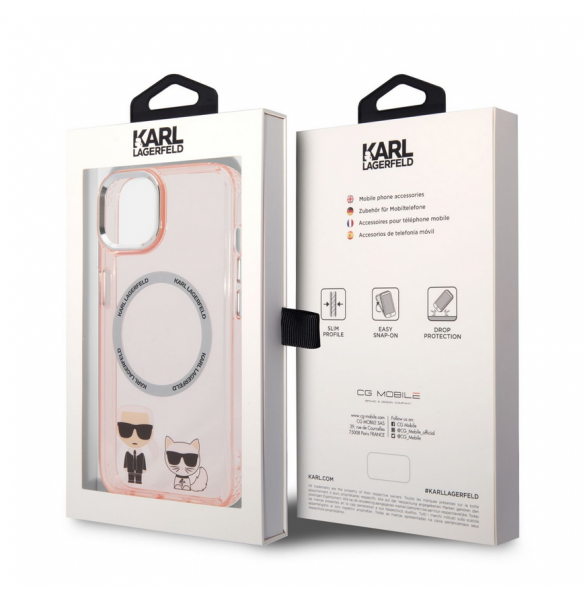 Karl Lagerfeld MagSafe-kompatibelt fodral Karl och Choupette för iPhone 14 Plus Rosa