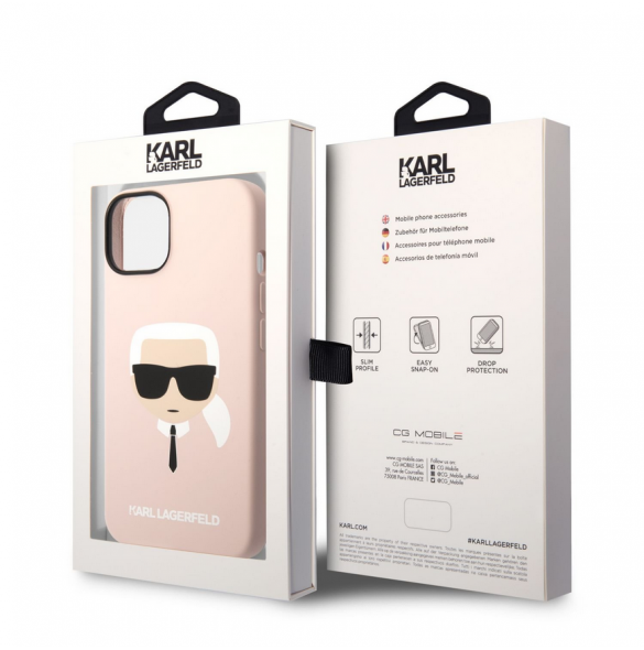 Karl Lagerfeld Flytande Silikon Karl Head Fodral till iPhone 14 Plus Rosa