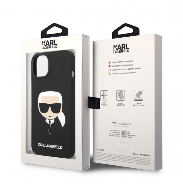 Karl Lagerfeld Flytande Silikon Karl Head-fodral till iPhone 14 Plus Svart