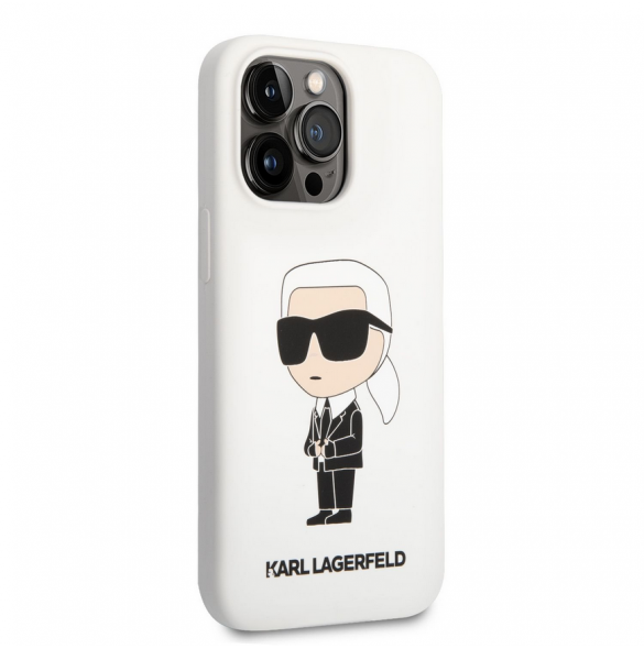 Karl Lagerfeld flytande silikon Ikonik NFT-fodral till iPhone 13 Pro Vit