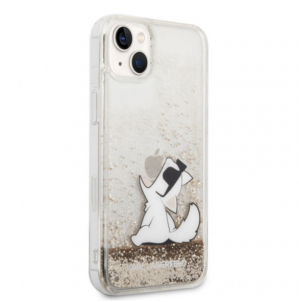 Karl Lagerfeld Liquid Glitter Choupette Eat-fodral till iPhone 14 Plus Gold