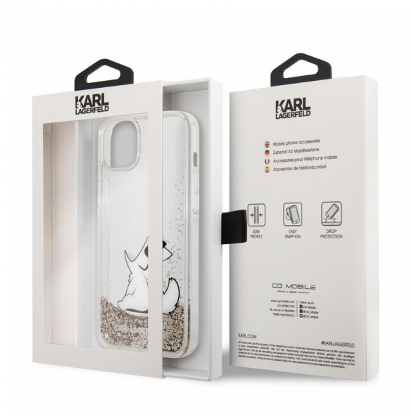 Karl Lagerfeld Liquid Glitter Choupette Eat-fodral till iPhone 14 Plus Gold