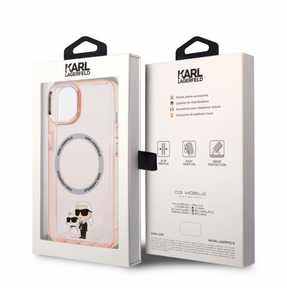 Karl Lagerfeld IML Karl och Choupette NFT MagSafe Fodral för iPhone 14 Plus Rosa