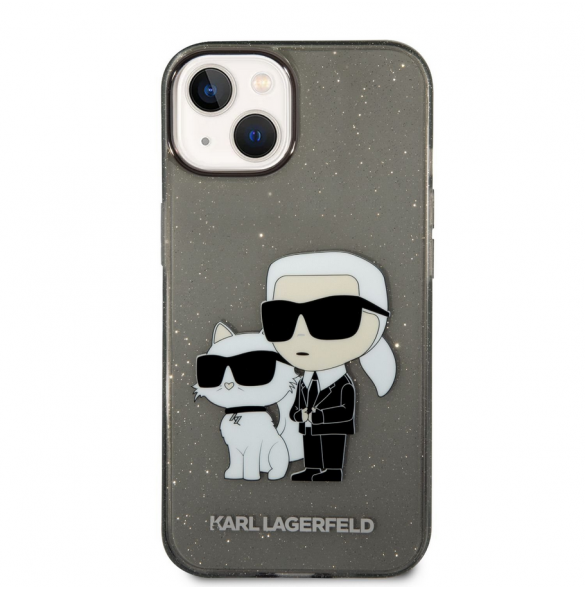 Karl Lagerfeld IML Glitter Karl och Choupette NFT-fodral till iPhone 14 Plus Svart
