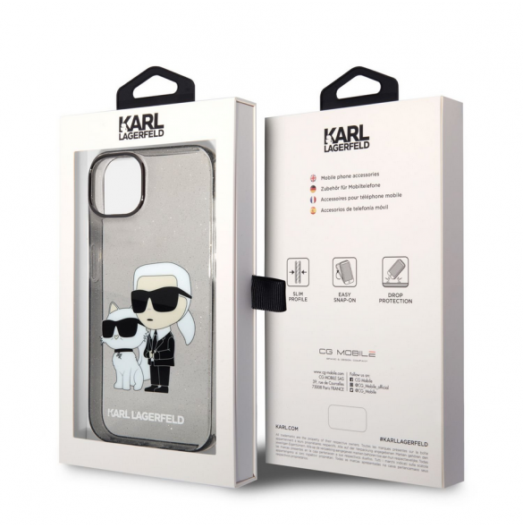 Karl Lagerfeld IML Glitter Karl och Choupette NFT-fodral till iPhone 14 Plus Svart