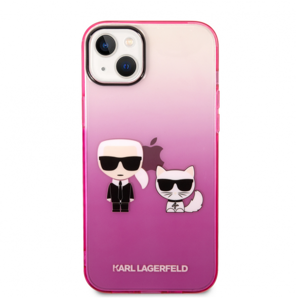 Karl Lagerfeld Gradient Karl och Choupette Fodral till iPhone 14 Plus Rosa