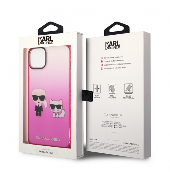 Karl Lagerfeld Gradient Karl och Choupette Fodral till iPhone 14 Plus Rosa