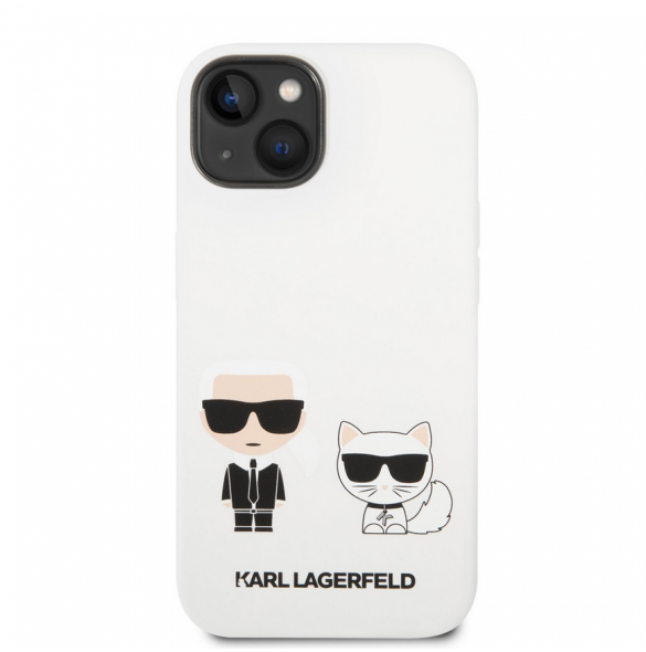 Karl Lagerfeld och Choupette flytande silikonfodral till iPhone 14 Plus Vit