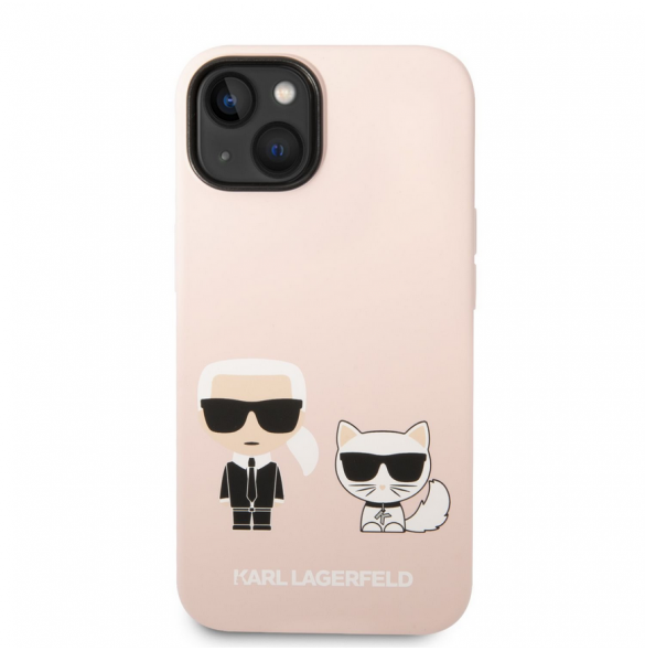 Karl Lagerfeld och Choupette flytande silikonfodral till iPhone 14 Plus Rosa