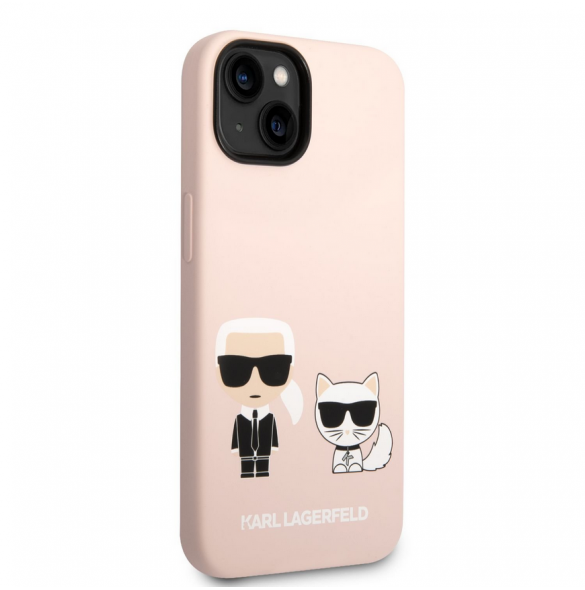 Karl Lagerfeld och Choupette flytande silikonfodral till iPhone 14 Plus Rosa