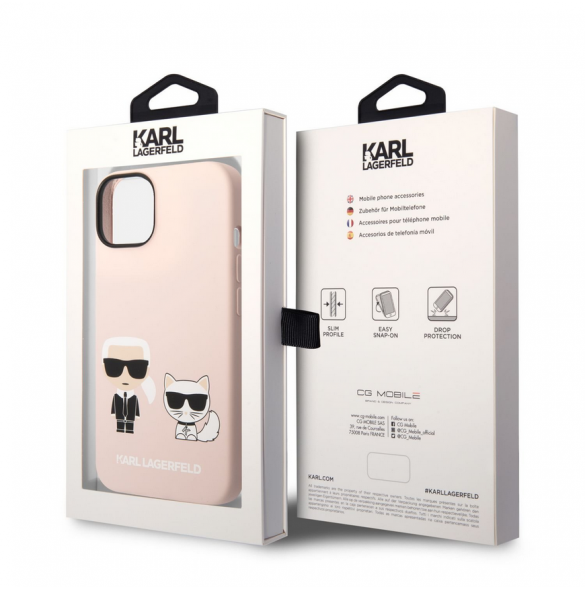 Karl Lagerfeld och Choupette flytande silikonfodral till iPhone 14 Plus Rosa