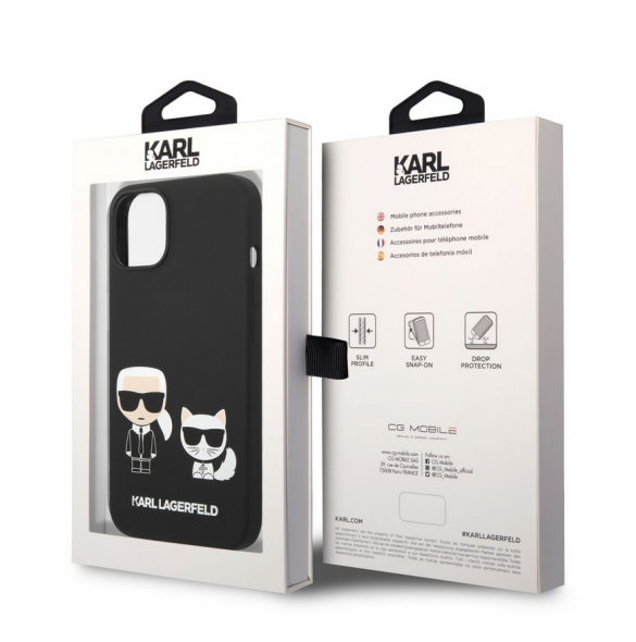 Karl Lagerfeld och Choupette flytande silikonfodral till iPhone 14 Plus Svart