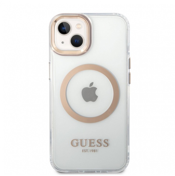 Guess Transparent MagSafe-kompatibelt fodral för iPhone 14 Plus Gold