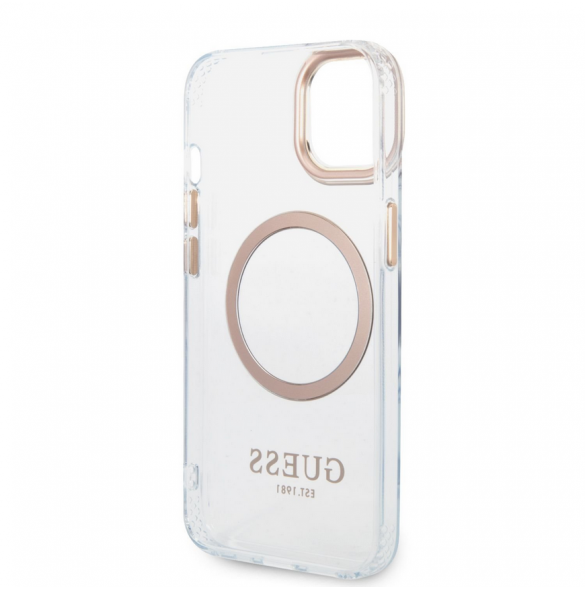 Guess Transparent MagSafe-kompatibelt fodral för iPhone 14 Plus Gold