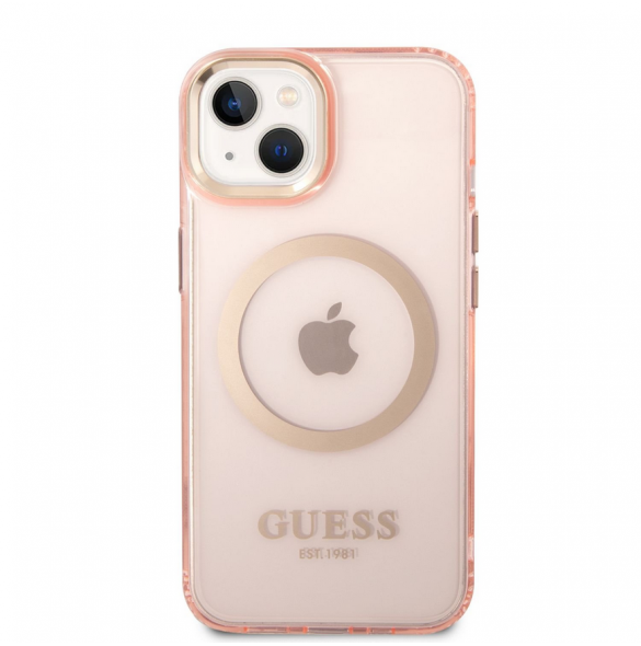 Guess Translucent MagSafe-kompatibelt fodral till iPhone 14 Plus Pink