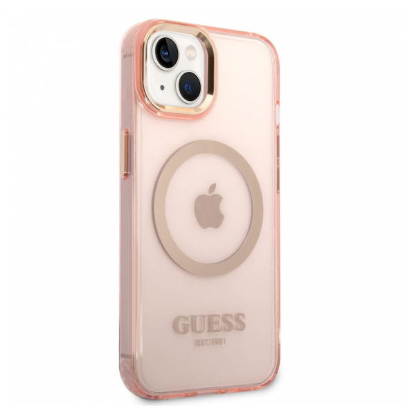 Guess Translucent MagSafe-kompatibelt fodral till iPhone 14 Plus Pink