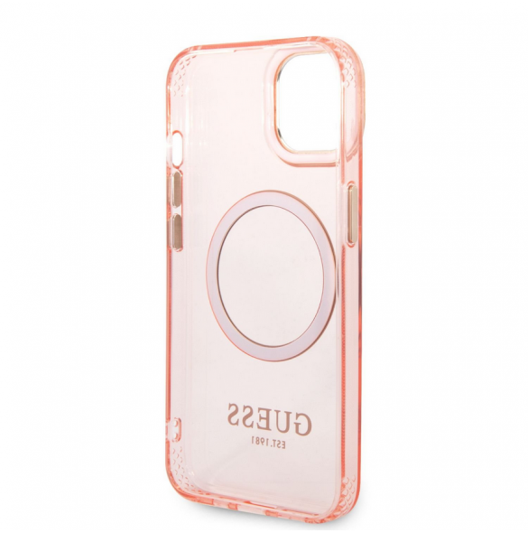 Guess Translucent MagSafe-kompatibelt fodral till iPhone 14 Plus Pink