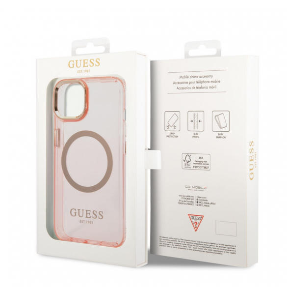 Guess Translucent MagSafe-kompatibelt fodral till iPhone 14 Plus Pink