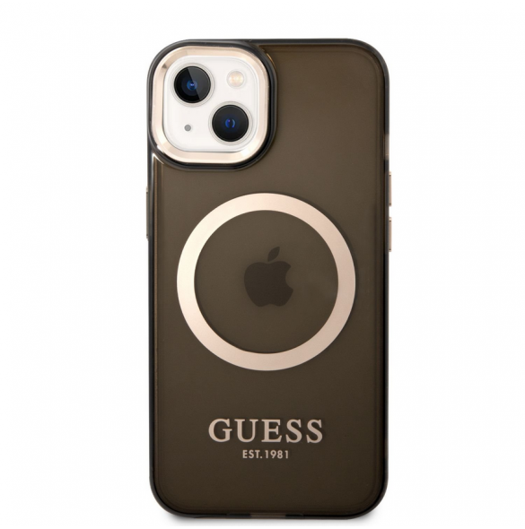 Guess Translucent MagSafe-kompatibelt fodral för iPhone 14 Plus Svart