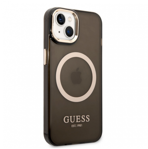 Guess Translucent MagSafe-kompatibelt fodral för iPhone 14 Plus Svart