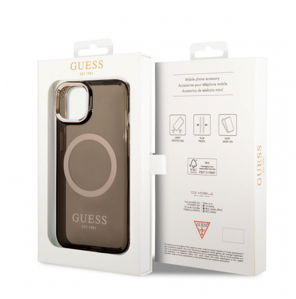 Guess Translucent MagSafe-kompatibelt fodral för iPhone 14 Plus Svart