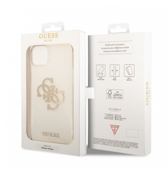 Guess TPU Big 4G Full Glitter Fodral för iPhone 14 Plus Transparent