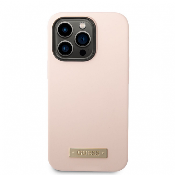 Guess Silicone Metal Logo MagSafe-kompatibelt fodral för iPhone 14 Pro Pink