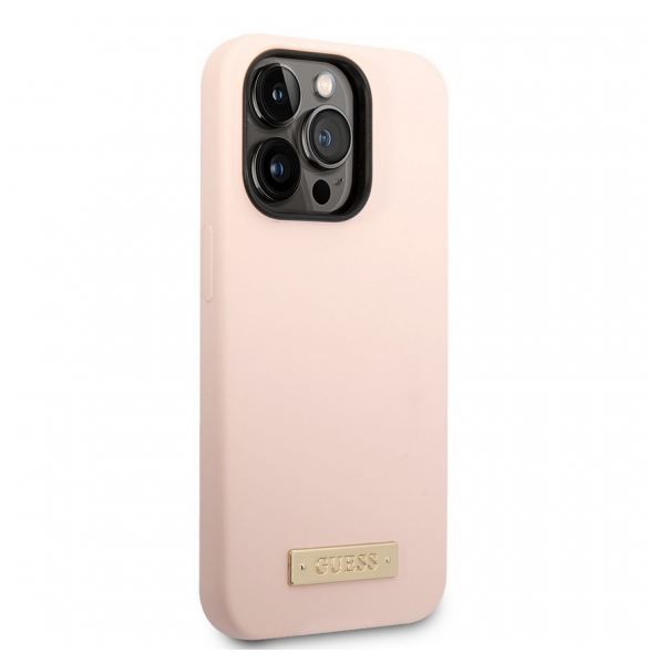 Guess Silicone Metal Logo MagSafe-kompatibelt fodral för iPhone 14 Pro Pink