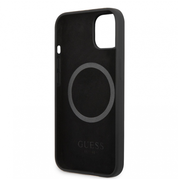 Guess Silicone Metal Logo MagSafe-kompatibelt fodral för iPhone 13 Svart