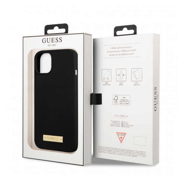 Guess Silicone Metal Logo MagSafe-kompatibelt fodral för iPhone 13 Svart
