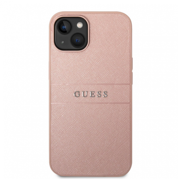 Guess PU Läder Saffiano-fodral till iPhone 14 Plus Rosa