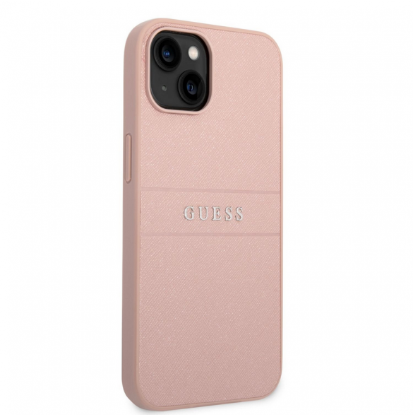 Guess PU Läder Saffiano-fodral till iPhone 14 Plus Rosa