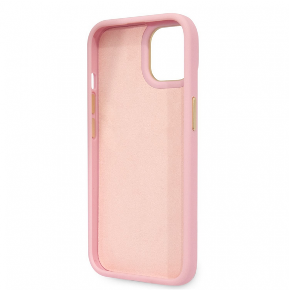 Guess PU Croco med Metal Camera Outline-fodral för iPhone 14 Plus Rosa