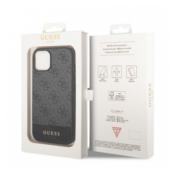 Guess PU 4G Stripe-fodral till iPhone 14 Plus Grå