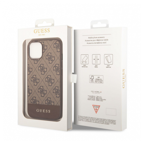 Guess PU 4G Stripe-fodral till iPhone 14 Plus Brun