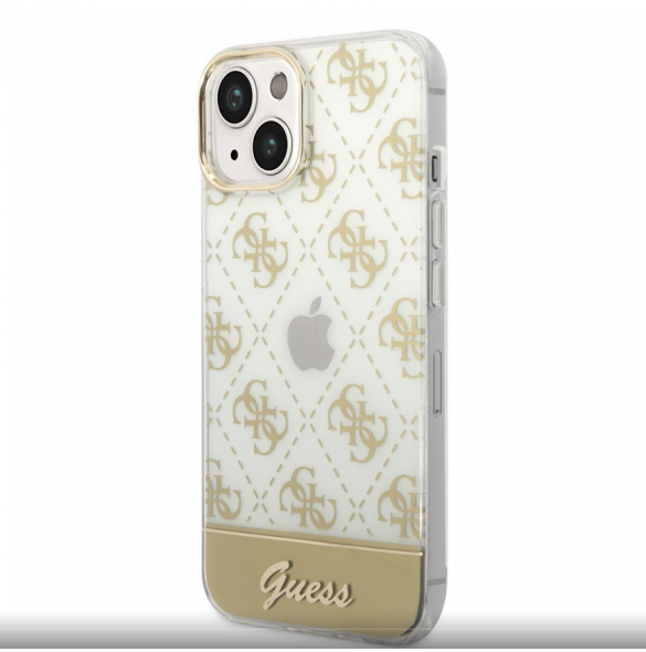 Guess PC/TPU Peony Glitter Script Logofodral för iPhone 14 Plus Gold