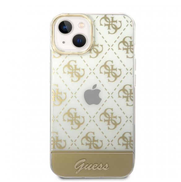 Guess PC/TPU Peony Glitter Script Logofodral för iPhone 14 Plus Gold