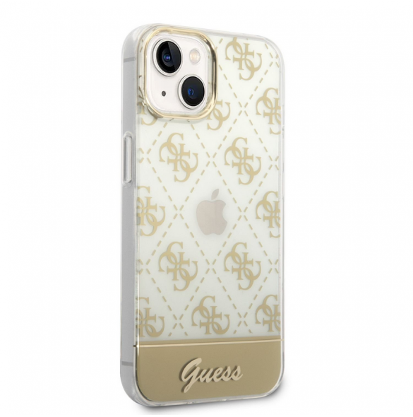 Guess PC/TPU Peony Glitter Script Logofodral för iPhone 14 Plus Gold