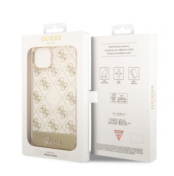 Guess PC/TPU Peony Glitter Script Logofodral för iPhone 14 Plus Gold