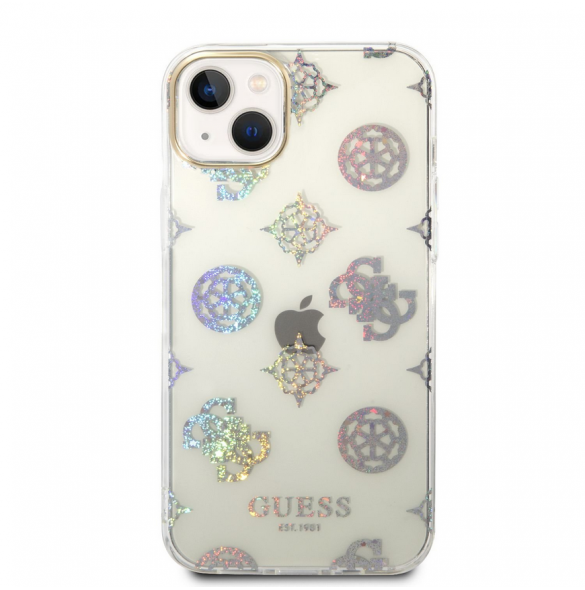 Guess PC/TPU Peony Glitter-fodral till iPhone 14 Plus White