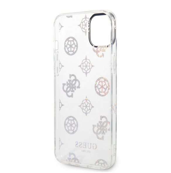 Guess PC/TPU Peony Glitter-fodral till iPhone 14 Plus White