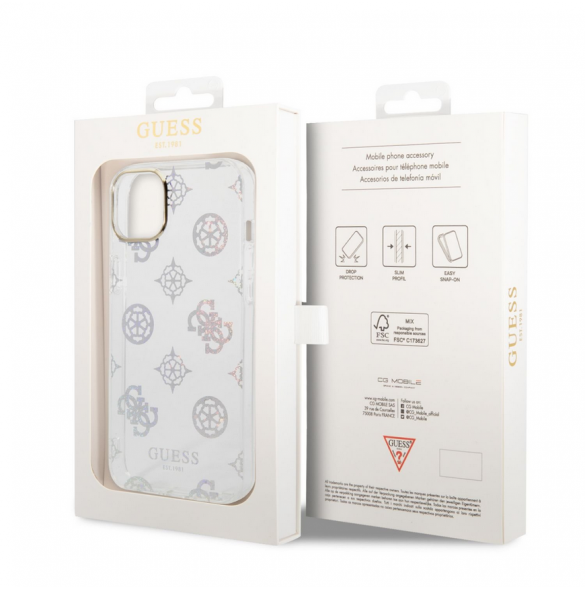Guess PC/TPU Peony Glitter-fodral till iPhone 14 Plus White